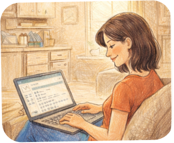 parent using family organizer app on laptop to manage chores and reduce reminders