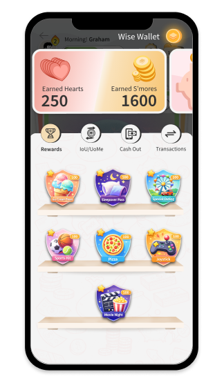 Family rewards app showing points and progress tracking